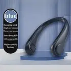 2PCS Blue Leafless Hanging Neck Fan - Rechargeable Portable Hands-Free Cooling F