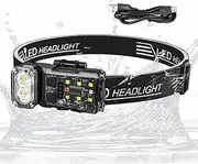 Led Headlamp | Headlamps for Adults Rechargeable - Waterproof Motion Sensor Light with 3-Color Modes for Running Hiking Camping Hunting Backpacking
