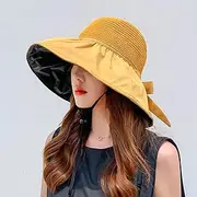 [Ling88] Women Foldable Sun Hat Quick Dry Summer Black Glue Bow Sun Hat Female Hollow Straw Hat Uv Protection Big Brim Face Sunscreen Hat Sun Fisherman Hat Outdoor Portable Sunshade Hat,4