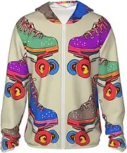 [LHBWCVN] UPF 50+ Light Jacket Full Zip Sun Protection Hoodie for Women Men Long Sleeve Retro Colorful Roller Skates Sun Shirts