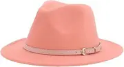 [Generic] Women Classic Fedoras Hat Solid Color Wide Brim Felt Hat Church Caps with Belt Buckle Wedding Panama Jazz Hats