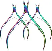 3 Pcs Cuticle Cutter Cuticle Nippers Pointed Blade Cuticle Trimmer Stainless Steel Nail Clippers Manicure Tool for Fingernails No Cuticle Pusher (Rainbow Color)