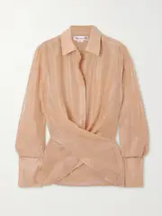 [Victoria Beckham] Victoria Beckham - Wrap-effect Metallic Chiffon Shirt - Blush - UK 10 UK 10 Pink