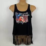 Ariat This Town Cowgirl Fringe Tank Top Black Graphic Sleeveless Womens Large L