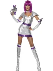 Fever Space Lady Spaceman Cadet Astronaut Alien Jetsons Costume Silver Metallic