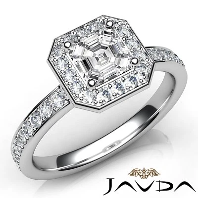 1.68ctw Halo Pave Set Asscher Diamond Engagement Ring GIA E-VS1 White Gold Rings