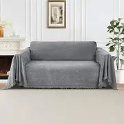 Smarcute Sofa Cover Chenille Thickened Sofa Slipcover Solid Blanket Throws for Sectional Couches Couch Covers for Living Room Furniture Throw Covers Machine Washable (X-Large,180x340cm, Grey)