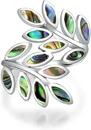 [Bling Jewelry] Nature Ivy Rainbow Shell Nature Wrap Ivy Laurel Vine Leaf Bypass Abalone Ring Western Jewelry For Women Teen .925 Sterling Silver