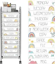 12 PCS Teacher Rolling Cart Labels, 10 Drawer Rolling Storage Cart Labels for Classroom Organization, Rainbow Classroom Decor