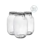 Argon Tableware Glass Storage Jars with Airtight Clip Lid - 3 Litre Set - Pack of 6
