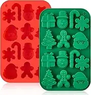 OSYLICT Christmas Chocolate Molds,Xmas Silicone Candy Baking Mould,Snowflake Cane Snowman Christmas Tree Gingerbread Man Santa Claus Gift Box Shape Mold for DIY Ice Cubes, Soap, Candles, Jello