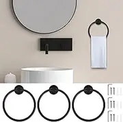 DJAPWPX-Towel Ring, Stainless Steel Bath Towel Holder, Matte Black Wall Mount Towel Hanger, Round Bath Towel Rack, Space Saving Modern Towel Holder for Bathroom Kitchen