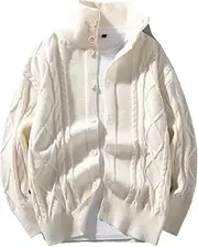 [Mkjuuior] Men Cardigan Coats Vintage Button Turtleneck Sweater Jackets for Mens Fall Winter Warm Thick Knitted Coat