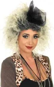 Adult 80s Blond Curly Wig +Hairclip for Women`s Pop Star Diva Popstar Costume