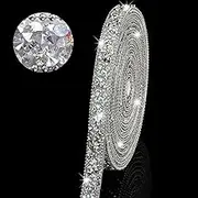 3 Yards Resin Rhinestone Ribbons, Self Adhesive Diamond Ribbon Crystal Roll, Rhinestone Sticker Strips Glitter Bling for Cake Decoration DIY Art Crafts Fabric Car Shoes (Silver AB Color, 0.4 Inch)