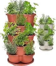 Amazing Creation Stackable Vertical Tower Garden Planter - 5 Tier Indoor/Outdoor Strawberry and Herb Planter for Growing Vegetables and Succulents (Terracotta)