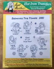 VTG AUNT MARTHA’S HOT IRON TRANSFERS, #3951-Snowmen Tea Towels, NIP