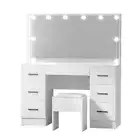 Dressing Table Set Stool 10 Led Bulbs White Debbie Artiss