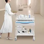 MegLob Salon Trolley Cart, Beauty Salon Equipment for Hair Stylist, ABS Metal Rolling Hair Styling Station, Heavy Duty Beauty Salon Rolling Storage Stand with Wheels, Professional Lab Trolley Cart