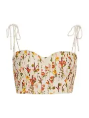 AGUA BY AGUA BENDITA Moringa pleated floral-print Linen Cropped Top NWT L