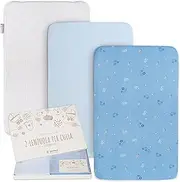 GOYSILA Next to Me Fitted Sheet for Chicco Next2Me Cradle, 2 Pieces, 100% Cotton + 1 Waterproof Mattress Protector, Oeko-Tex Certif Compatible Mattress 83 x 50 cm, Kinderkraft (Small Cars)