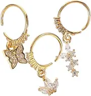 [WATIIFUFU] 3pcs Butterfly Pearl Nose Rings for Women Nose Studs Jewelry Rhinestones Piercing Hoop Stainless Steel