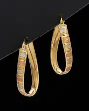 14K Italian Gold Tri-Tone Scalloped Oval Hoops