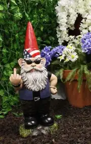 Ebros Large 17"H Garden Greeter American Bully Gnome Dwarf Flip The Bird Statue