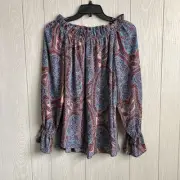 Belle & Sky Blue Pink Blouse Paisley Medium NWT