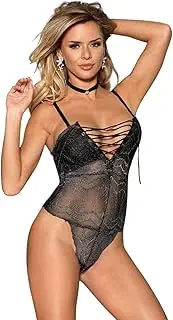 [Generic] Womens Sexy Lingerie Thin Black Bodysuit Full Set