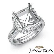 Diamond Engagement Ring Asscher Semi Mount 18k White Gold Halo Setting 1.35Ct