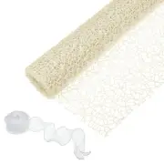 Flower Wrapping Mesh Paper, 15ft Floral Bouquet Package with Ribbon, Cream White