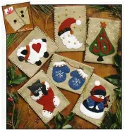 Gift Bag Ornaments Kit Makes 6 Gift Bags Pattern, Felt, Embroidery Floss String