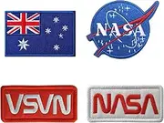 Zcketo 4 PCS Australia NASA Space Hook and Loop Patches, NASA Badge Patch Tactical NASA Logo Stickers Applique Sew on Morale Military Embroidered Patches for Kids Boys Adult Clothes