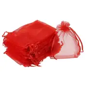 50pcs Organza Bags 3x4 Inch Drawstring Favor Pouches Sheer Mesh Bag Red