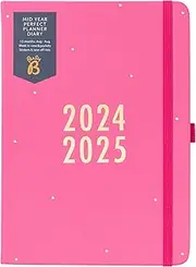 Busy B Mid Year Perfect Planner Diary August 2024 - August 2025 - Pink Faux Leather A5 Week to View Academic Planner with Stickers, Pen Holder and List Pad. FSC® Certified