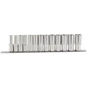 Draper 1/2"D Deep Imperial Socket Set on a Metal Rail 13 Piece 3/8 -1.1/8" 16500