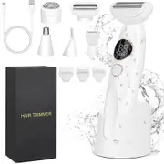 5in1 Body Shaver Facial Epilator IPX7 Waterproof Facial Hair Remover Electric Razor for Women USB Recharge Dock LED Display