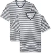 Amazon Essentials 2-Pack Regular-Fit Short-Sleeve V-Neck, Blue&W, Large