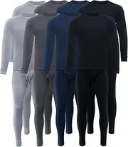[Taiyin] 8 Sets Thermal Underwear for Men Soft Underwear Cotton Warm Base Layer Top Bottom for Cold Winter Weather