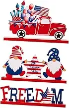 HOOTNEE 3pcs Wooden Independence Day Decorations Tier Tray Decorations Set for Home