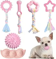 ABRRLO 6 Pack Puppy Teething Toys Cute Pink Puppy Chew Toys for Teething Small Breed Dog Chew Toy Interactive Pet Toy Set for Puppies to Keep Them Busy Soft Durable Small Breed Doggy Chewing Ball