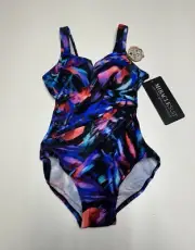 Miraclesuit Women’s Fuego Flora Print Revele V-Neck One Piece Swimsuit SZ 8 NWT
