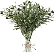 Artigreen 6 Pack Artificial Plants Olive Branches Stems Fake Plants Green Leaves Fruits Branch Leaves for Vase Arrangement Home Wedding Decor Table Centerpieces Festival Decoration(18 inches)