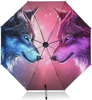 [PDZRMY] Wolf Fantasy UV Protection Travel Umbrella Compact for Rain and Sun - Auto Open and Close UPF 50+ Windproof Portable 46” Sun Umbrella for Women and Men