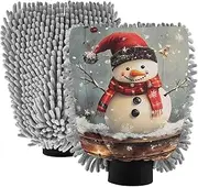 XYMZR Christmas Tree Snowman Bird Absorbent Microfiber Car Wash Mitt, Funny Cute Anime Scratch Free for Cars Cleaning, Home Cleaning Mitts, 2 Pack, 10.24” L x 7.09” W