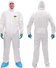 30203 Microporous Disposable Coveralls Protective Breathable Hooded Suit with Elastic Cuffs, Ankles and Waist,Zip Front Opening, Serged Seams for Spray Paint Chemical Industrial(X-Large,White), White, X-Large(1 Pack)