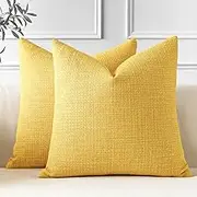 Set of 2 Cushion Covers 60x60 cm Linen Yellow Decorative Throw Pillow Covers 24x24 Inch Square Cushion Case Home Decor Pillowcases for Couch Sofa Living Room Bed (Yellow), DMBKHUK0108