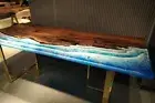 72"x36" Ocean Blue Epoxy Table Top, Epoxy Dining Table, Walnut Wood Epoxy Table