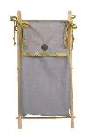 Hamper Bag with Frame Baby Boy Girl Stripe Gray Grey White Green
